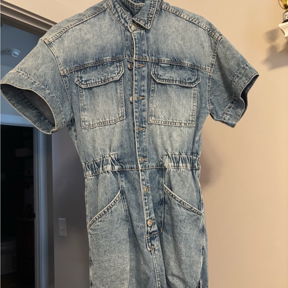 Denim Short Sleeve Jumpsuit
